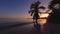 Beautiful sunrise over the tropical beach and exotic palm tree