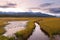 Beautiful sunrise at Potter Marsh Wildlife Viewing Boardwalk, Anchorage, Alaska. Potter Marsh is located at the southern end of th