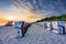 Beautiful sunrise on the summer beach at Baltic Sea in Ustka, Poland