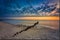 Beautiful sunrise on the summer beach at Baltic Sea in Ustka, Poland