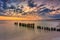 Beautiful sunrise on the summer beach at Baltic Sea in Ustka, Poland