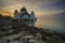 Beautiful sunrise view of majestic Malacca Straits Mosque during