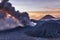 Beautiful sunrise and volcanic eruption of Mt Bromo