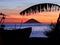 Beautiful sunrise withe the Stromboli volcano seen from the Salina island in the Aeolian islands, Sicily, Italy