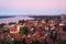 Beautiful sunset above the Danube river and rooftops, Zemun, Belgrade, Serbia