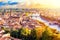 Beautiful sunset aerial view of Verona. Veneto region in italy. Verona sunset cityscape