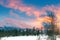 A beautiful sunset in the Alps. Winter mountain landscape.