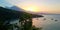 Beautiful Sunset in the bay of Amed, vulcano sea sun beach Bali, Indonesia