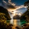 Beautiful sunset at the beach of El Nido, Palawan, Philippines