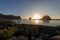 Beautiful sunset on the beach in La Push with a blue sky in the background, United States