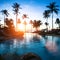 Beautiful sunset at a beach resort in tropics. Travel.