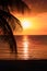 Beautiful sunset on the beach, sun goes down to the sea. Calm ambient, rest and relaxation concept. Stunning view to the horizon.