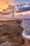 Beautiful sunset at Cape Zanpa with Zanpa Lighthouse, Okinawa, Japan