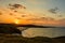 Beautiful sunset with clouds landscape, resort of Sinemorets, with the beach