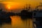 Beautiful sunset in Cyprus, over the Agia Napa`s harbour in Mediterranean Sea