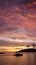 Beautiful sunset, fast fishing boats, warm sunset, colorful clouds