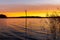 Beautiful sunset on the lake in the autumn evening after fishing - Image