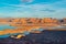 Beautiful sunset lake powell and rock cliffs at alstrom point viewpoint, Utah, USA