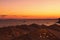 Beautiful sunset landscape photo of luxury beach in Red Sea. View from the roof. Sharm El Sheikh, Egypt. Summer vacation concept