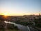 Beautiful sunset landscape of Toledo old town and river Tajo