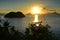 Beautiful sunset at Las Cabanas Beach at El Nido