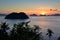 Beautiful sunset at Las Cabanas Beach at El Nido in Philippines