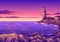 Beautiful Sunset Lighthouse Landscape Illustration