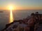 Beautiful Sunset at Oia Village on Santorini Island of Greece