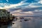 Beautiful sunset and old coastal buildings in Monterey, California