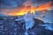 Beautiful sunset over famous Diamond beach, Iceland