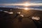 Beautiful sunset over famous Diamond beach, Iceland. This sand lava beach is full of many giant ice gems, glacier lagon