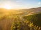 Beautiful sunset over Great Alpine Road - aerial view. Victoria, Australia