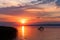 Beautiful sunset over Lake Balaton with silhouettes