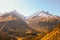 Beautiful sunset over the mountains in French Alps near Chamonix. Snow capped mountains in background. Mountains sunset. Late