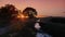 A beautiful Sunset over a riverbank near Glastonbury, Somerset