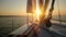 Beautiful sunset over sea, view from sailboat, luxury hobby, yachting vacation