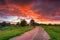 Beautiful sunset over the settlement of Trade Factory in Pruszcz Gdanski, Poland