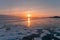 Beautiful sunset over Siberia Baikal Russia water lake in winter season