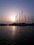 Beautiful sunset panorama with sail boats