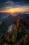 A beautiful sunset in the Pieniny Mountains at autumn. Poland