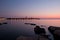 Beautiful sunset with the Porec town skyline