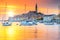 Beautiful sunset with Rovinj harbor,Istria region,Croatia,Europe