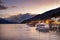 Beautiful sunset scene at pier of lake wakatipu queenstown southland new zealand