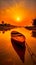 Beautiful sunset scenery on river a boat roaming, Generative AI