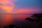 Beautiful sunset and sea.Evening sunset sky with aura on the sea