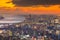 Beautiful sunset sky aerial view Osaka city business downtown