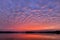 Beautiful sunset sky with colourful altocumulus clouds with reflexion over the lake,natural background