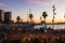 Beautiful sunset sky in the marina port in Malaga city. Andalusia, Spain.