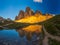 Beautiful sunset at Tre Cime di Lavaredo trail in South Tyrol, northern Italy