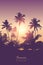 Beautiful sunset in the tropical palm forest realistic landscape